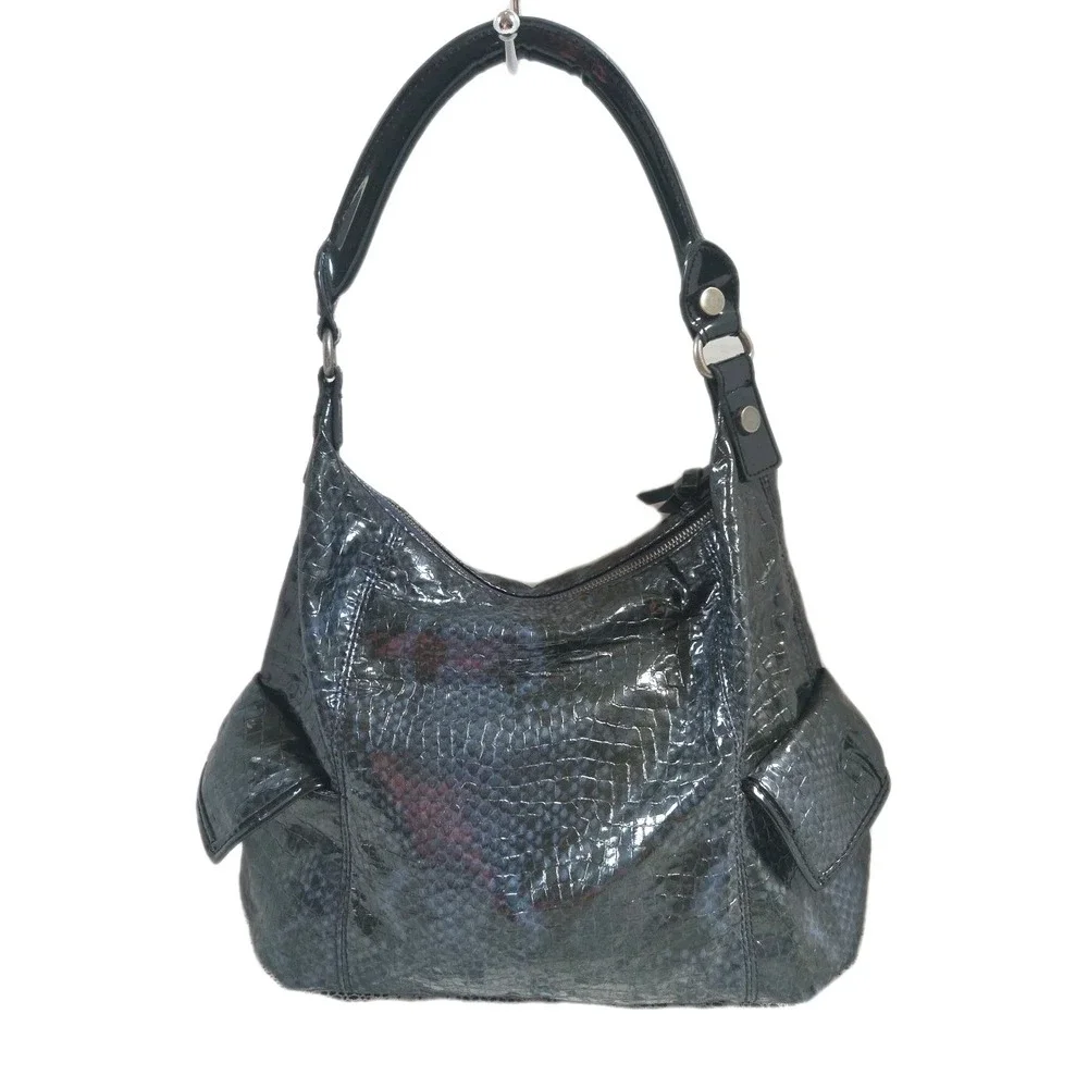 Simply Vera Wang Shoulder‎ Bag Blue Patent/Alligator Like Purse Zippered Tote